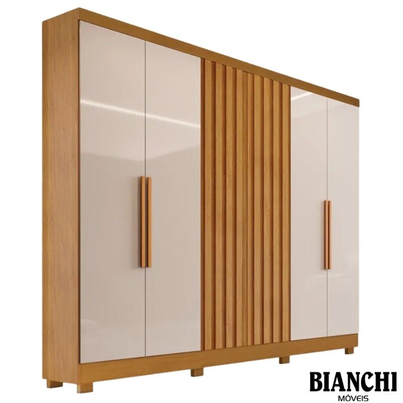 Guarda-roupa Cabo Frio 6 Portas Nature/off white 100% Larg. 1.80m - Bianchi