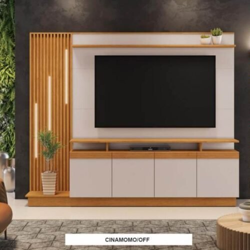 Home Absoluto Larg. 2.00m Cinamomo/Off Ripado C/ Led para TV até 65" - JCM