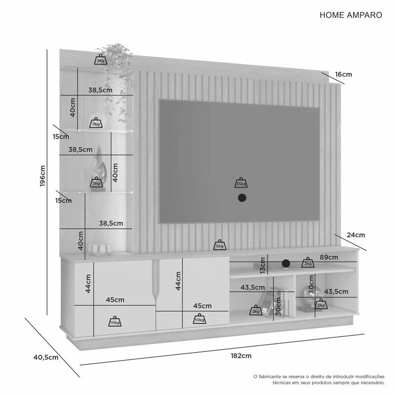 Home Amparo Larg. 1.82m Cinamomo/Off Ripado C/ Led para TV até 60" - JCM - Imagem 3