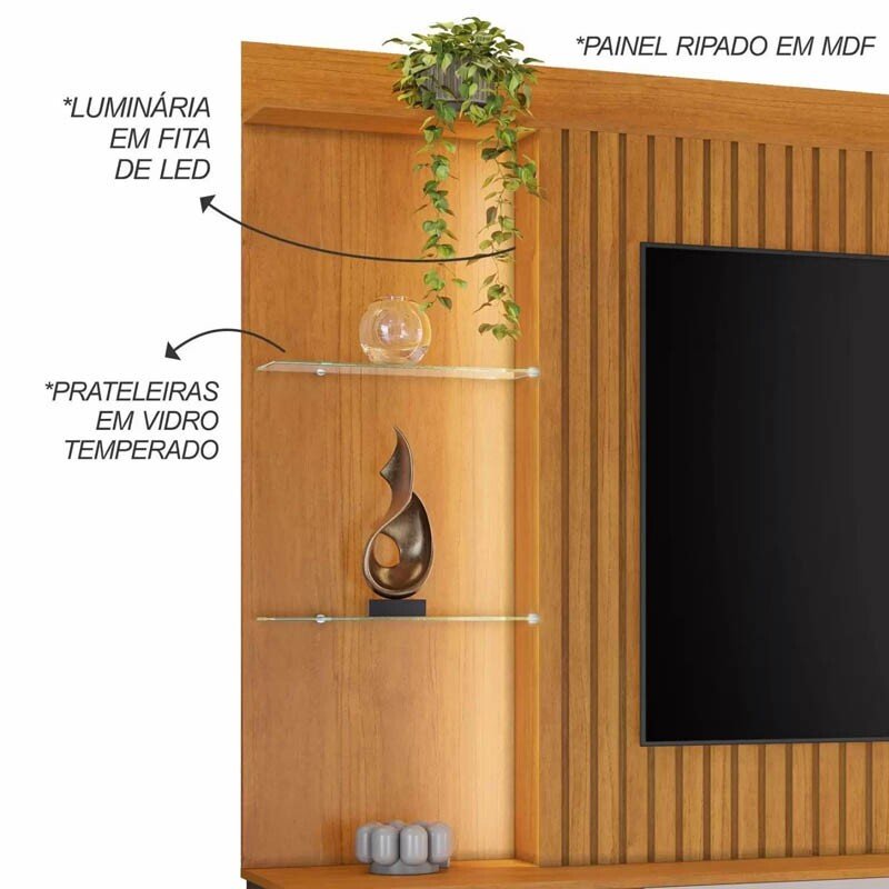 Home Amparo Larg. 1.82m Cinamomo/Off Ripado C/ Led para TV até 60" - JCM - Imagem 4