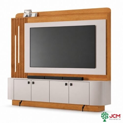 Home Dominus Candian 1.82m Cinamomo/Off White C/Detalhe Ripado e LED para TV até 65''- JCM
