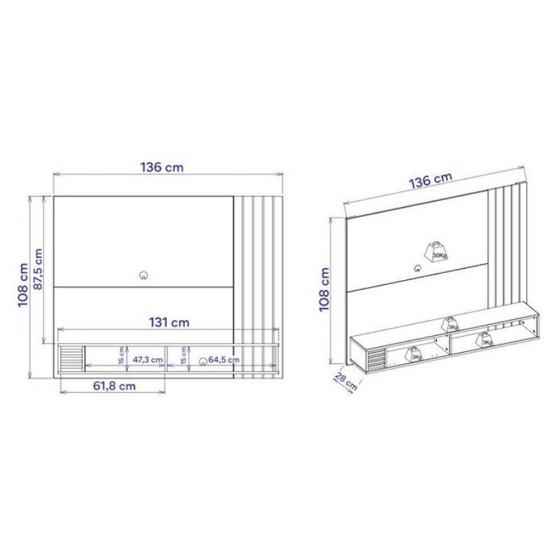 Home Suspenso Jurerê Larg. 1.36m Naturalle/Off White Mate para TV até 55" - Colibri - Imagem 5