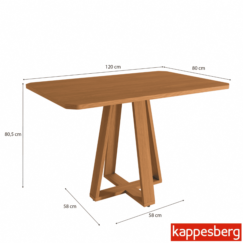 Mesa de Jantar BA65 Tampo MDF Madeirado 120X80 Canela - Kappesberg - Imagem 2