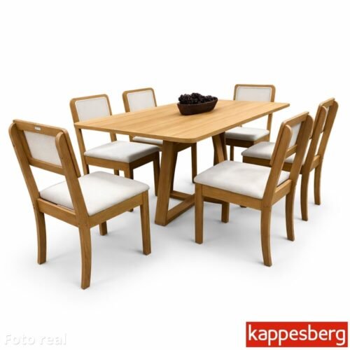 Mesa de Jantar BA68 Tampo MDF Madeirado 160X80 + 6 Cad. Gardeni Canela - Kappesberg