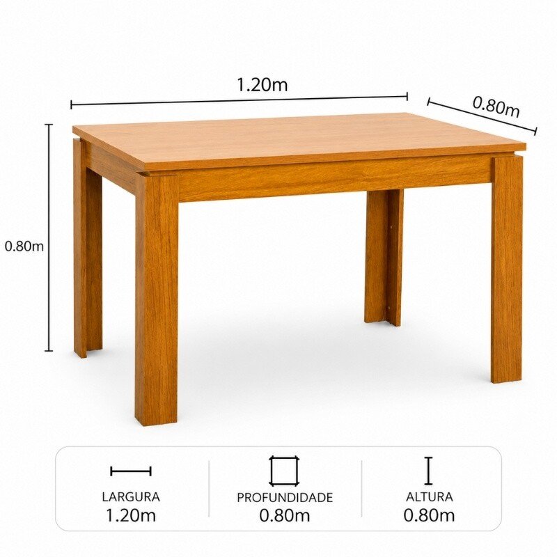 Mesa Athenas 120x80 Amêndoa Clean Tampo Maciço - Móveis Lopas + 4 Cad. Lisboa Veludo Bege 512 Madeira Entregue Montada - Art Assento - Imagem 8