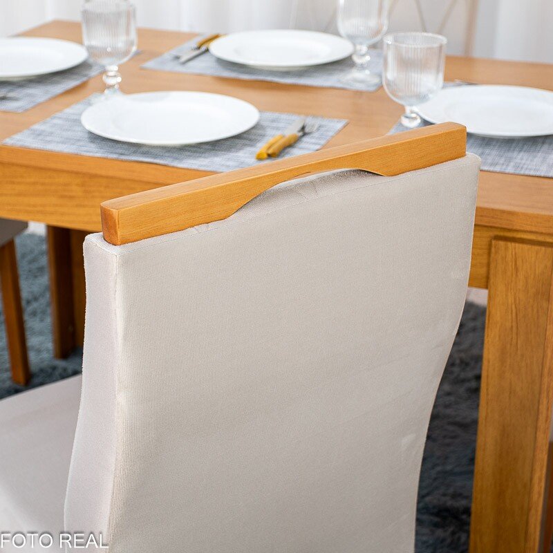 Mesa Athenas 120x80 Amêndoa Clean Tampo Maciço - Móveis Lopas + 4 Cad. Lisboa Veludo Bege 512 Madeira Entregue Montada - Art Assento - Imagem 6