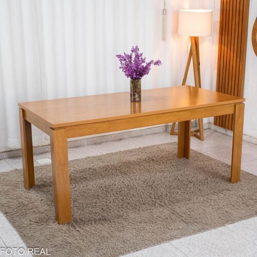 Mesa Athenas 180x90 Amêndoa Clean Tampo Maciço - Móveis Lopas