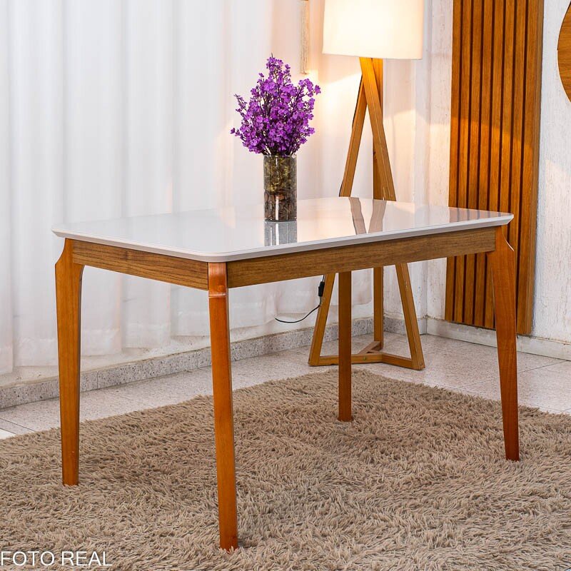 Mesa de Jantar Alegra Tampo Vidro Off 120×80 Madeira Maciça - JCM + 4 Cad. Londres Veludo Avelã Madeira Minas Plac - Entregue Montada - Imagem 10
