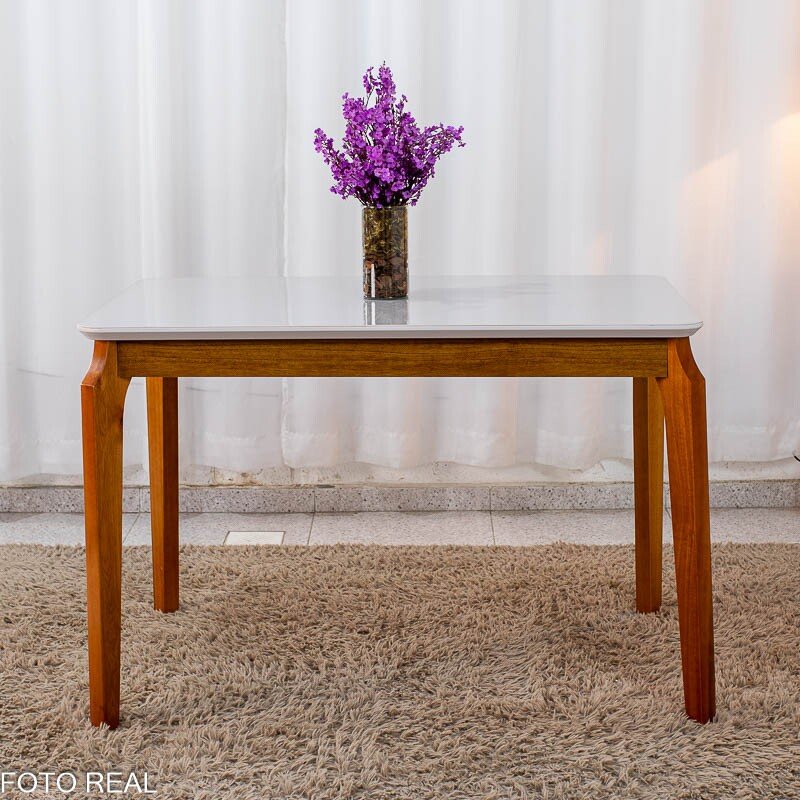 Mesa de Jantar Alegra Tampo Vidro Off 120×80 Madeira Maciça - JCM + 4 Cad. Londres Veludo Avelã Madeira Minas Plac - Entregue Montada - Imagem 12