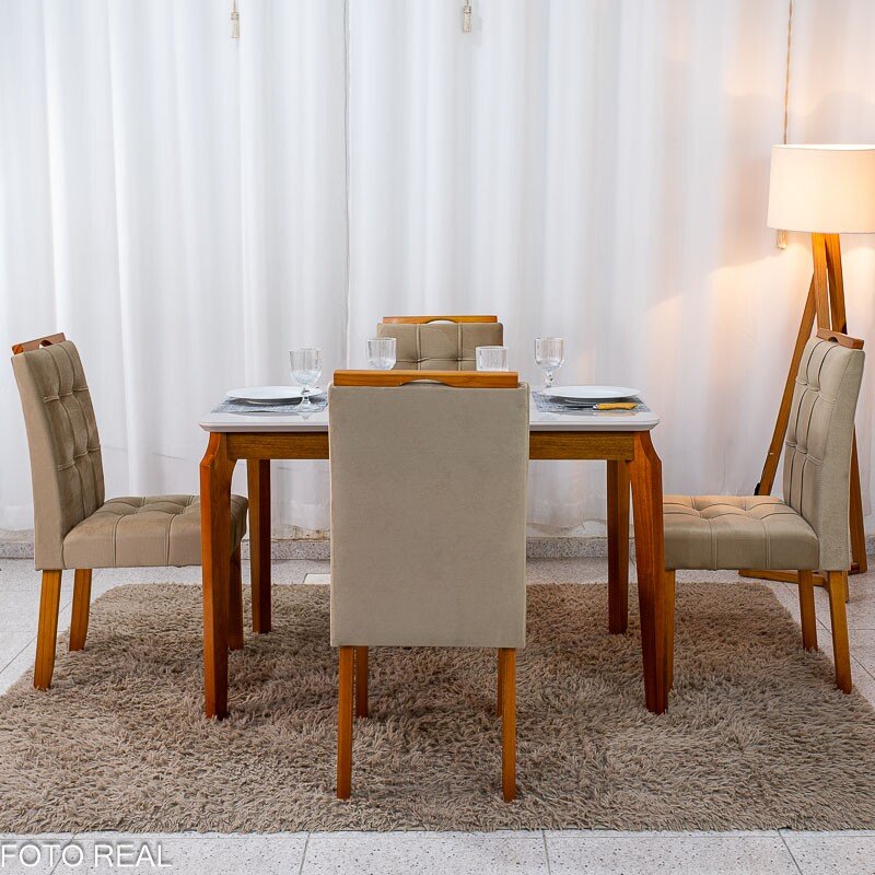 Mesa de Jantar Alegra Tampo Vidro Off 120×80 Madeira Maciça - JCM + 4 Cad. Londres Veludo Avelã Madeira Minas Plac - Entregue Montada - Imagem 5