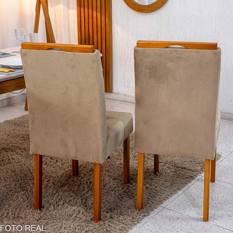 Mesa de Jantar Alegra Tampo Vidro Off 120×80 Madeira Maciça - JCM + 4 Cad. Londres Veludo Avelã Madeira Minas Plac - Entregue Montada - Imagem 8