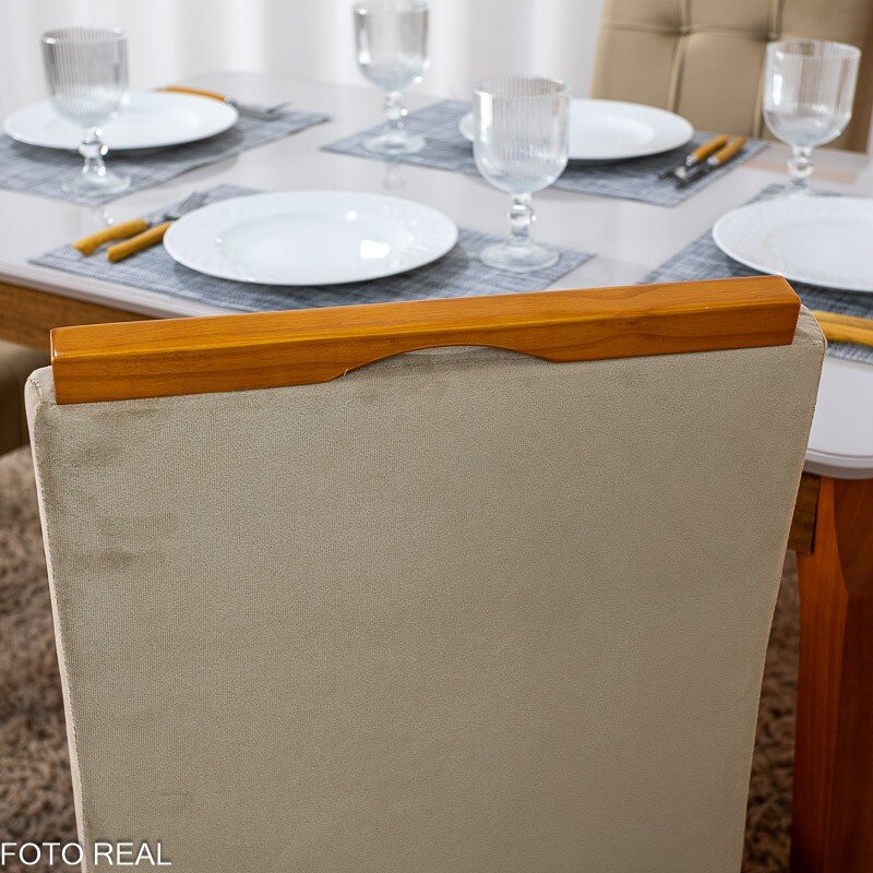 Mesa de Jantar Alegra Tampo Vidro Off 120×80 Madeira Maciça - JCM + 4 Cad. Londres Veludo Avelã Madeira Minas Plac - Entregue Montada - Imagem 9