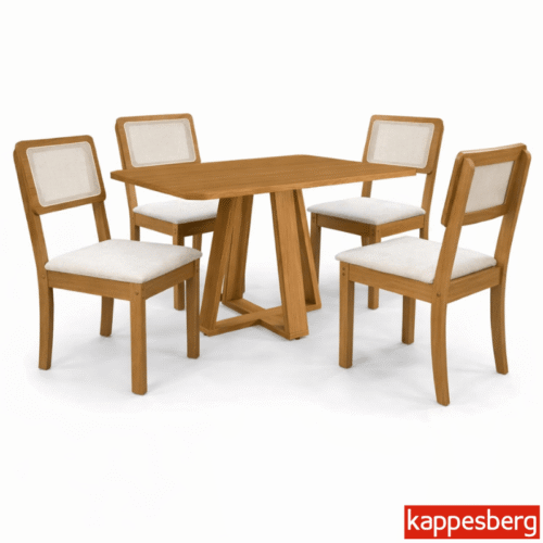 Mesa de Jantar BA65 Tampo MDF Madeirado 120X80 + 4 Cad. Gardeni Canela - Kappesberg