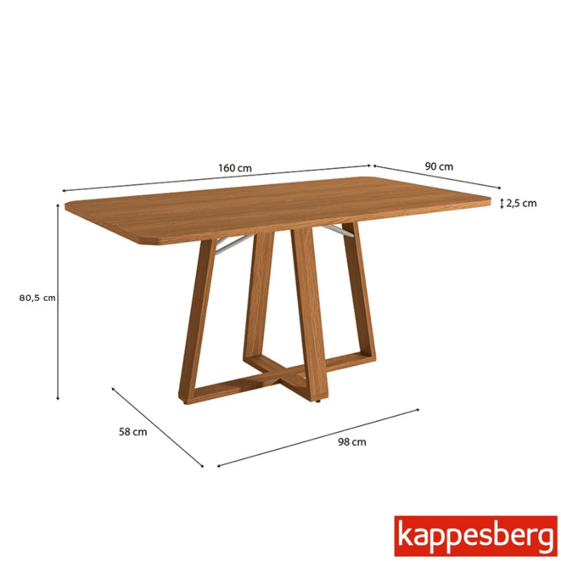 Mesa de Jantar BA68 Tampo MDF Madeirado 160X80 Canela - Kappesberg - Imagem 2