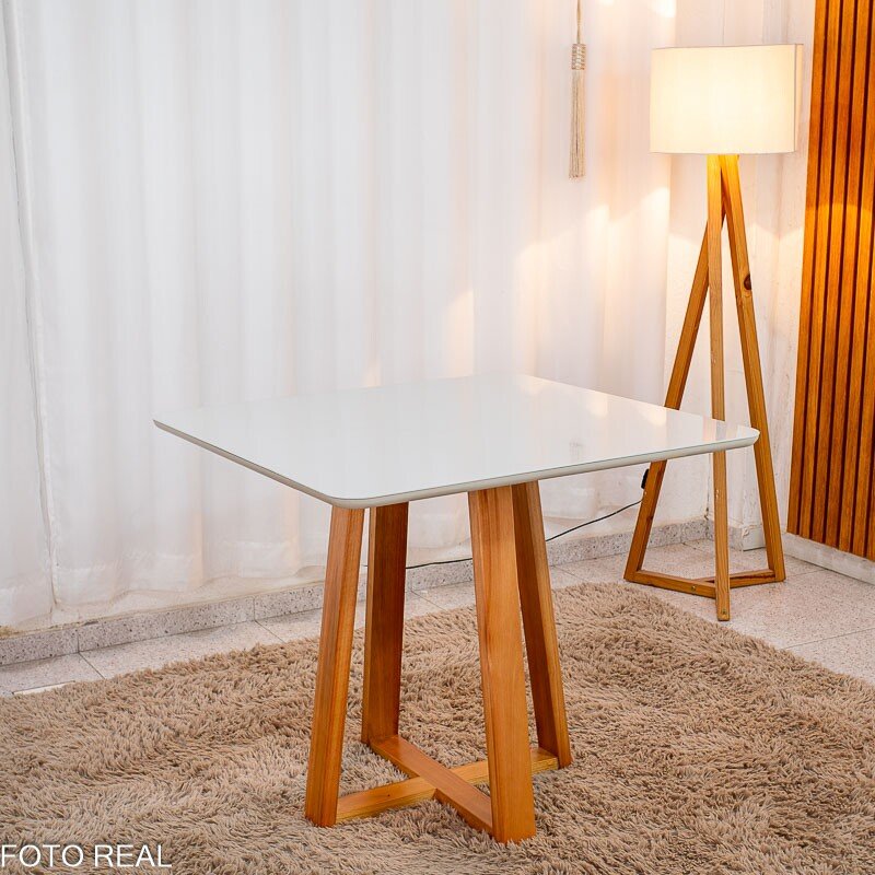 Mesa de Jantar Bali 90×90 Vidro Off/Base Madeira + 4 Cad. Londres Veludo Chumbo Madeira Minas Plac - Entregue Montada - Imagem 9