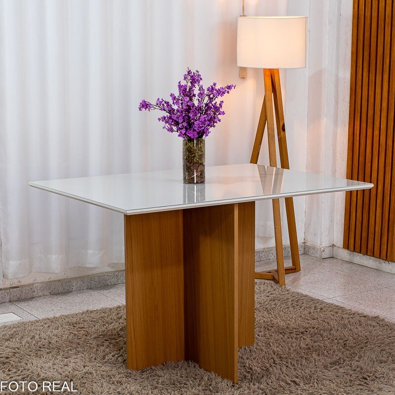 Mesa de Jantar Helo 120×90 Vidro Off/Base Freijó Poliman + 4 Cad. Lisboa Veludo Bege 512 Madeira - Art Assento - Imagem 8