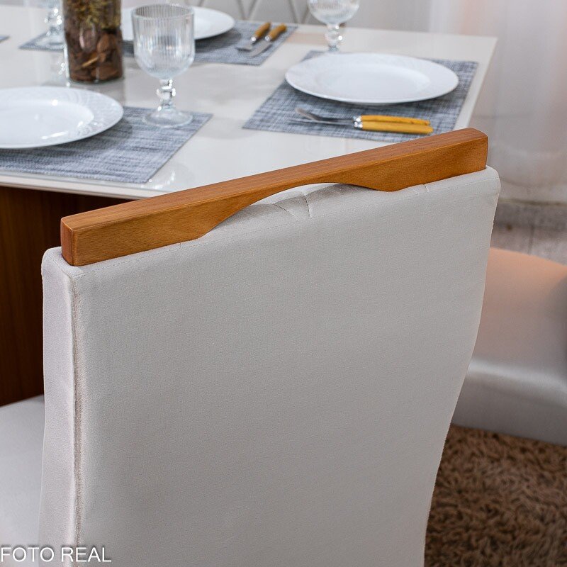 Mesa de Jantar Helo 120×90 Vidro Off/Base Freijó Poliman + 4 Cad. Lisboa Veludo Bege 512 Madeira - Art Assento - Imagem 6