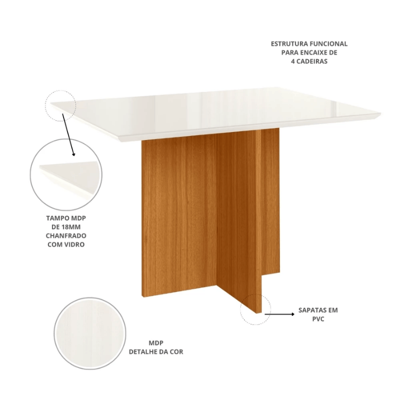 Mesa de Jantar Helo 120×90 Vidro Off/Base Freijó Poliman + 4 Cad. Lisboa Veludo Bege 512 Madeira - Art Assento - Imagem 12