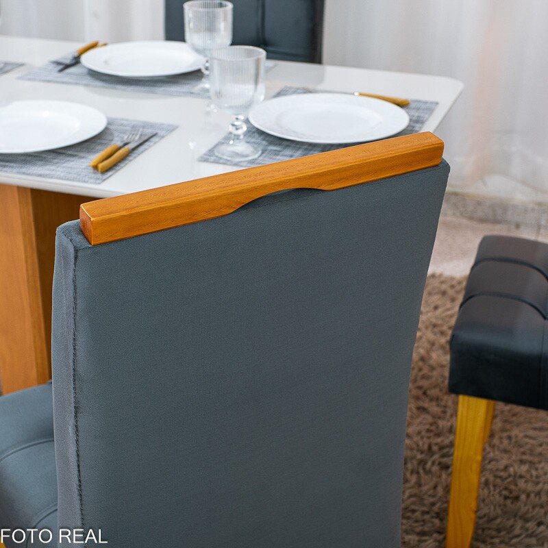 Mesa de Jantar Moscou 120x80 Vidro Off/Base Cinamomo + 4 Cad. Londres Veludo Chumbo Madeira Minas Plac - Entregue Montada - Imagem 6