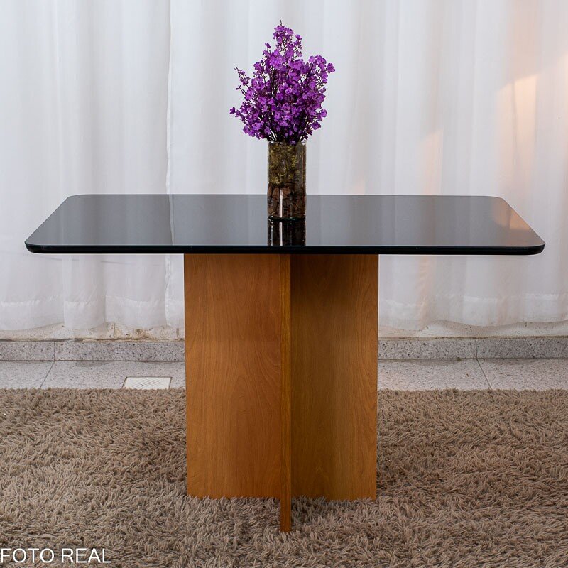 Mesa de Jantar Moscou 120x80 Vidro Preto/Base Cinamomo - Minas Plac - Imagem 3