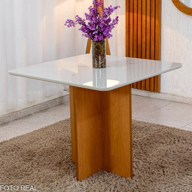 Mesa de Jantar Moscou 90x90 Vidro Off/Base Cinamomo + 4 Cad. Atlanta Linho Bege Madeira Minas Plac - Entregue Montada - Imagem 13