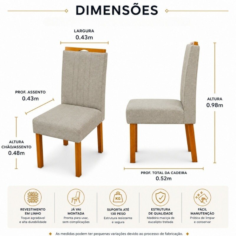 Mesa de Jantar Moscou 90x90 Vidro Off/Base Cinamomo + 4 Cad. Atlanta Linho Bege Madeira Minas Plac - Entregue Montada - Imagem 7