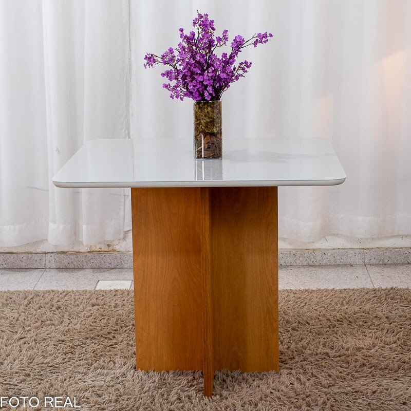 Mesa de Jantar Moscou 90x90 Vidro Off/Base Cinamomo - Minas Plac - Imagem 3