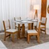 Mesa de Jantar Noor Mel 120×80 Tampo Off + 4 Cad. Sol Linho Bronze Assento Bege - Viero