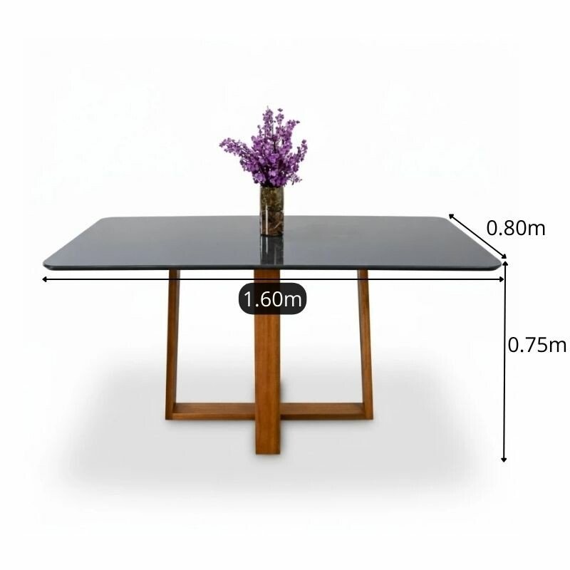 Mesa de Jantar Pedro 160x80 Vidro Grafite/Base Madeira Art Assento - Entregue Montada - Imagem 2