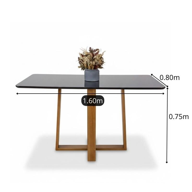 Mesa de Jantar Pedro 160x80 Vidro Preto/Base Madeira Art Assento - Entregue Montada - Imagem 2