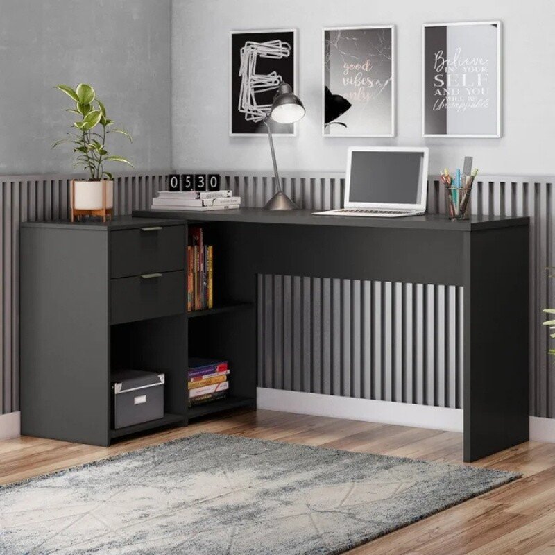 Mesa Office NT 2060 Larg. 2.00m Preto 2 Gavetas Notável