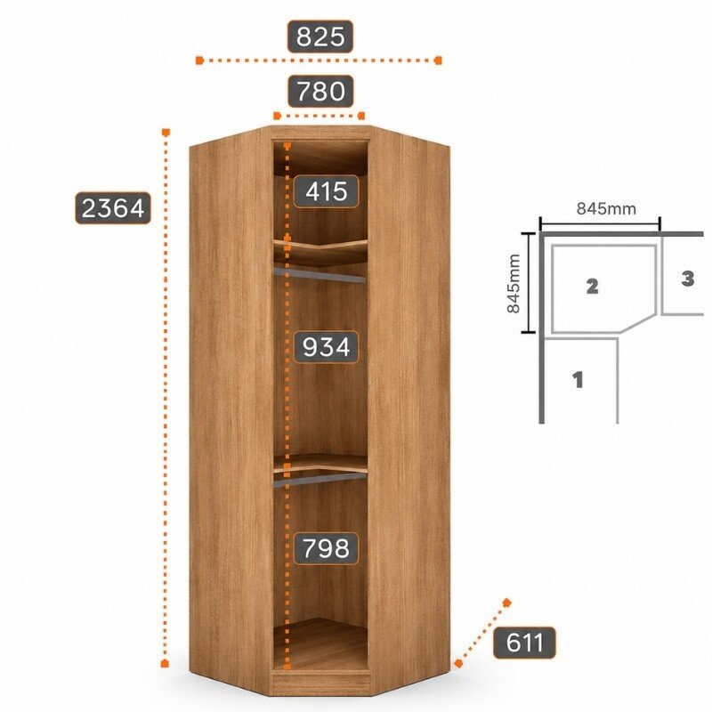 Modulado Casal Cumaru/Fendi Fosco 1 Guarda-Roupa Rizon New 4 Pts + 2 Criado Rizon + 1 Canto Oblíquo Rizon C/Porta de Vidro + 1 Aéreo 3 portas Rizon - Novo Horizonte - Imagem 12