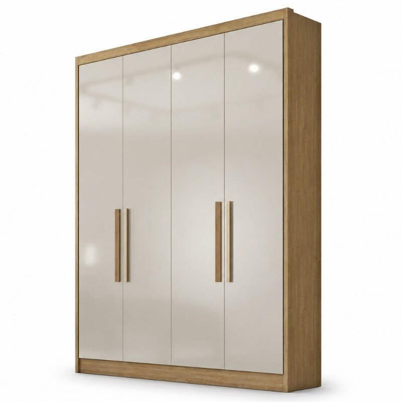Modulado Casal Cumaru/Fendi Fosco 1 Guarda-Roupa Rizon New 4 Pts + 2 Criado Rizon + 1 Canto Oblíquo Rizon C/Porta de Vidro + 1 Aéreo 3 portas Rizon - Novo Horizonte - Imagem 8