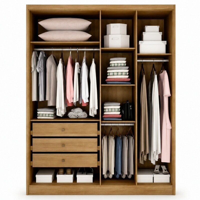 Modulado Casal Cumaru/Fendi Fosco 1 Guarda-Roupa Rizon New 4 Pts + 2 Criado Rizon + 1 Canto Oblíquo Rizon C/Porta de Vidro + 1 Aéreo 3 portas Rizon - Novo Horizonte - Imagem 9