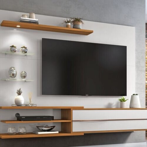 Painel NT 1115 Larg. 1.80m Off White/Freijó C/ Led para TV até 60" - Notável