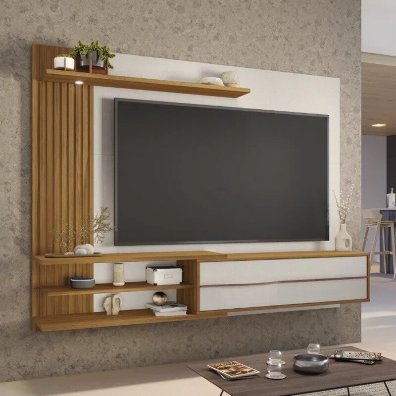 Painel NT 1355 Larg. 1.82m Off/Freijó Ripado para TV até 65" - Notável