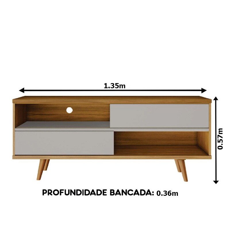 Rack Bancada NT 1180 Larg.1.35m Freijó/Off para TV até 55"- Notável - Imagem 4