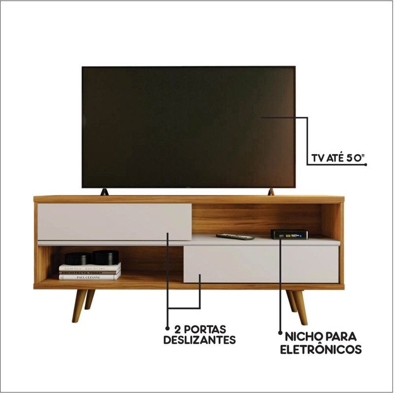 Rack Bancada NT 1180 Larg.1.35m Freijó/Off para TV até 55"- Notável - Imagem 6