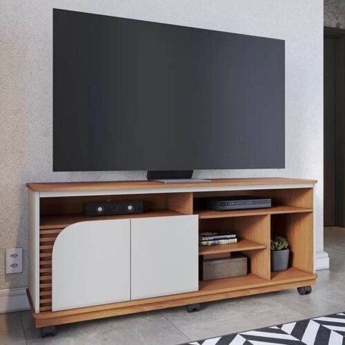 Rack Bancada Jurerê Larg. 1.50m Freijó/Off White Matte para TV até 65"- Colibri