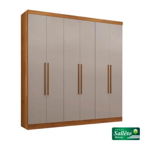 Guarda-roupa Casal Coliseu Cinamomo/Off 6 Portas 4 Gavetas Larg. 2.20m - Sallêto