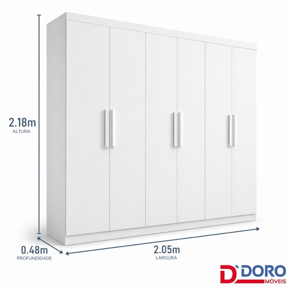 Guarda-roupa Colibri 6 Portas Branco Larg. 2.05m - D' Doro - Imagem 3