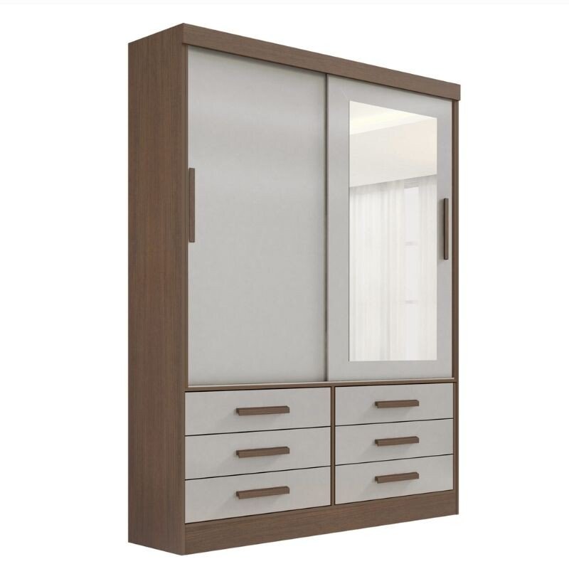 Guarda-roupa Meridian 2 Portas Castanho/Off White Larg. 1.35m - D Doro - Imagem 3