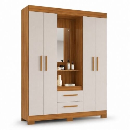 Guarda-roupa NT 6055 4 portas 2 Gavetas Freijó/Off C/Pés Larg. 1.38m - Notável