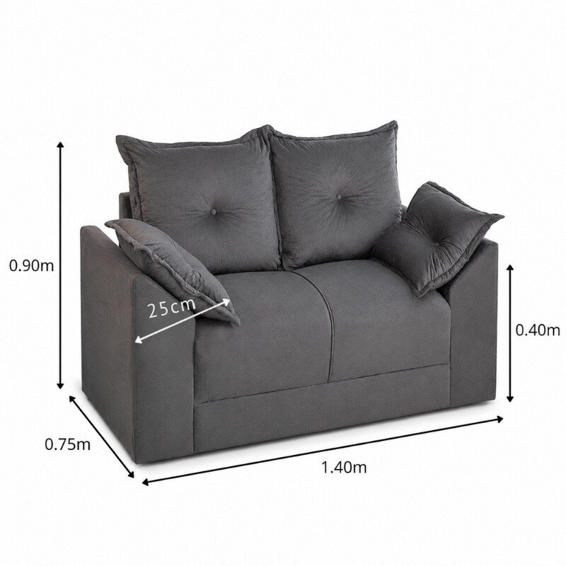 Sofá 2 Lugares Petra Veludinho Cinza 605/502 Larg. 1.30m - Imagem 2