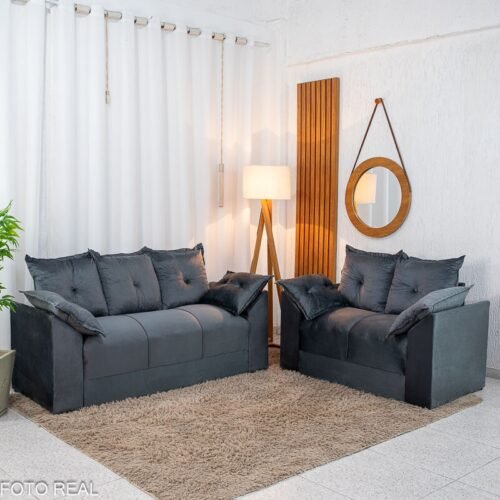 Sofá 3 e 2 lugares Petra Veludinho Cinza 605/502