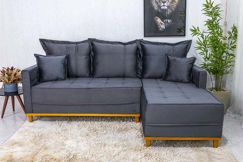 Sofá 3 Lug. Milão C/Chaise Lado Esquerdo Veludo Cinza 814 Larg. 2.30m - Molas Ensacadas - Imagem 2