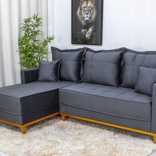Sofá 3 Lug. Milão C/Chaise Lado Direito Veludo Cinza 814 Larg. 2.30m - Molas Ensacadas