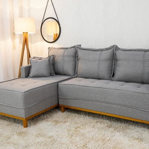 Sofá 3 Lug. Milão C/Chaise Lado Direito Linho Cinza 1008 Larg. 2.30m - Molas Ensacadas