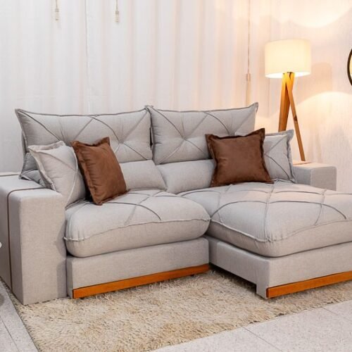 Sofá Retrátil Reclinável Gran Bello 2.30m Linho Cinza 31 - Molas Ensacadas Pocket