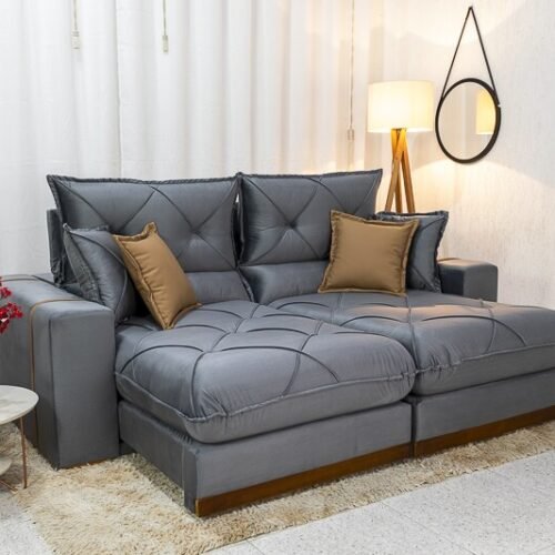 Sofá Retrátil Reclinável Gran Bello 2.30m Veludo Cinza 20 - Molas Ensacadas Pocket